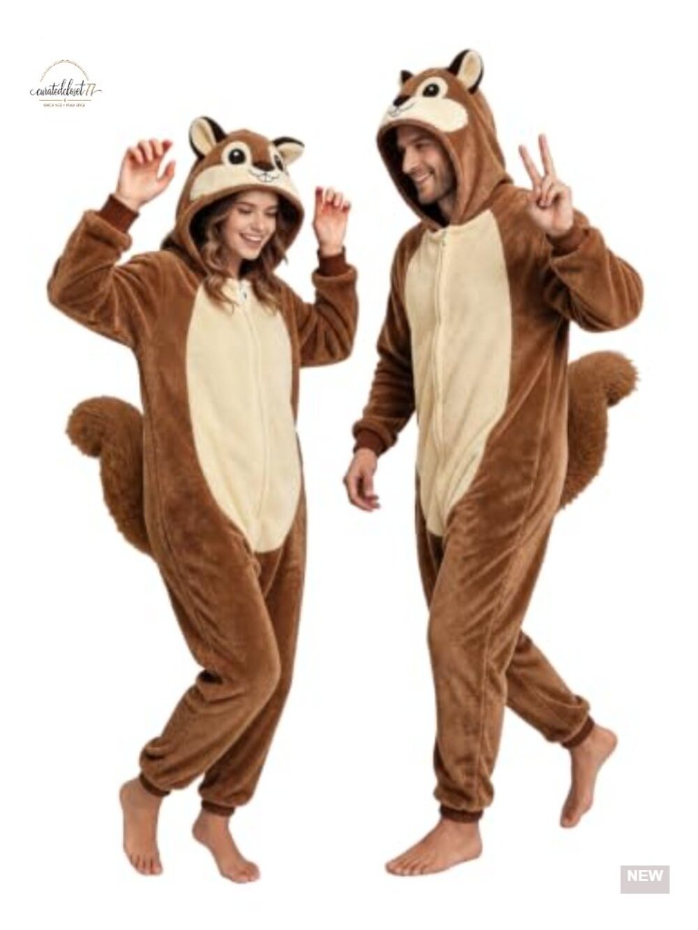 Squirrel Onesie Adult Flannel Animal Costume Hooded One-Piece Pajama